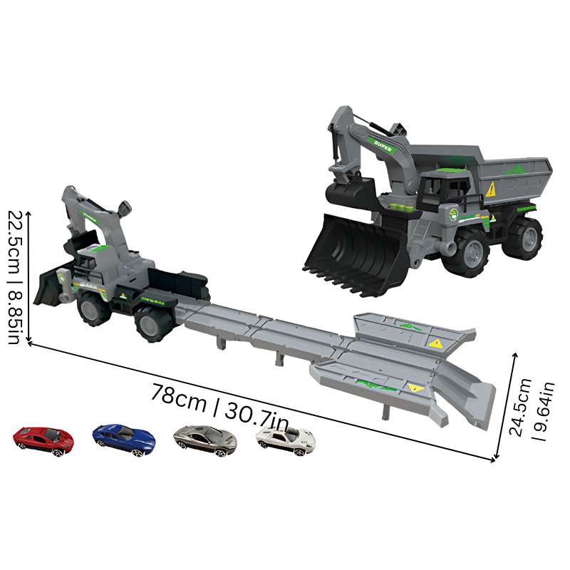 Action-packed kids' construction truck with a launch ramp for exciting racing games.
