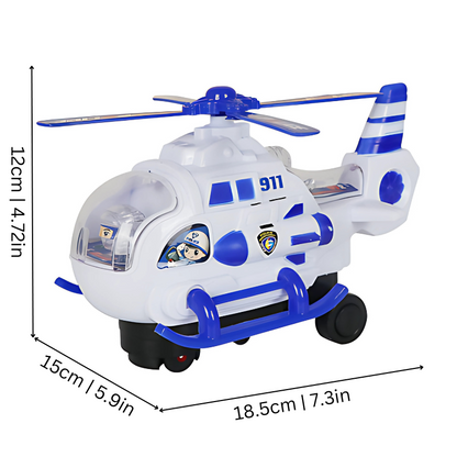 Kids' educational helicopter toy featuring vibrant flashing lights and musical sounds, perfect for imaginative play.