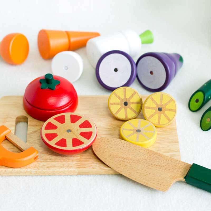 Toy kitchen wooden fruit cutting set for kids, pretend play educational toy