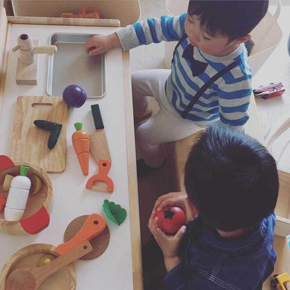 Kids wooden pretend fruit cutting play set, colorful educational toy kitchen