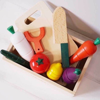 Educational toddler toy: wooden fruit cutting set, ideal for pretend play kitchen