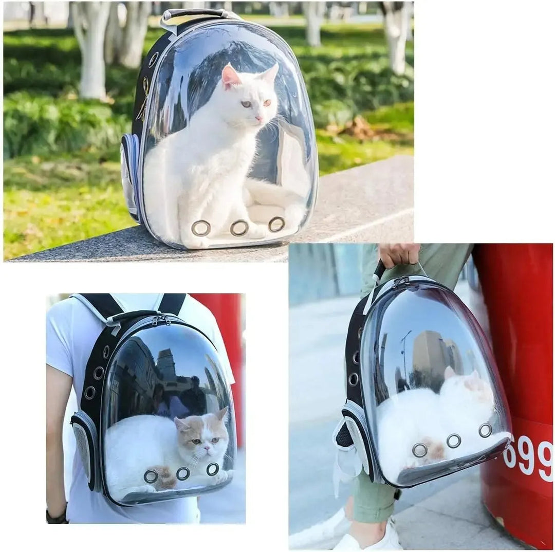 Safe & secure transparent cat carrier backpack. Bubble design for pets to enjoy the view during travel.