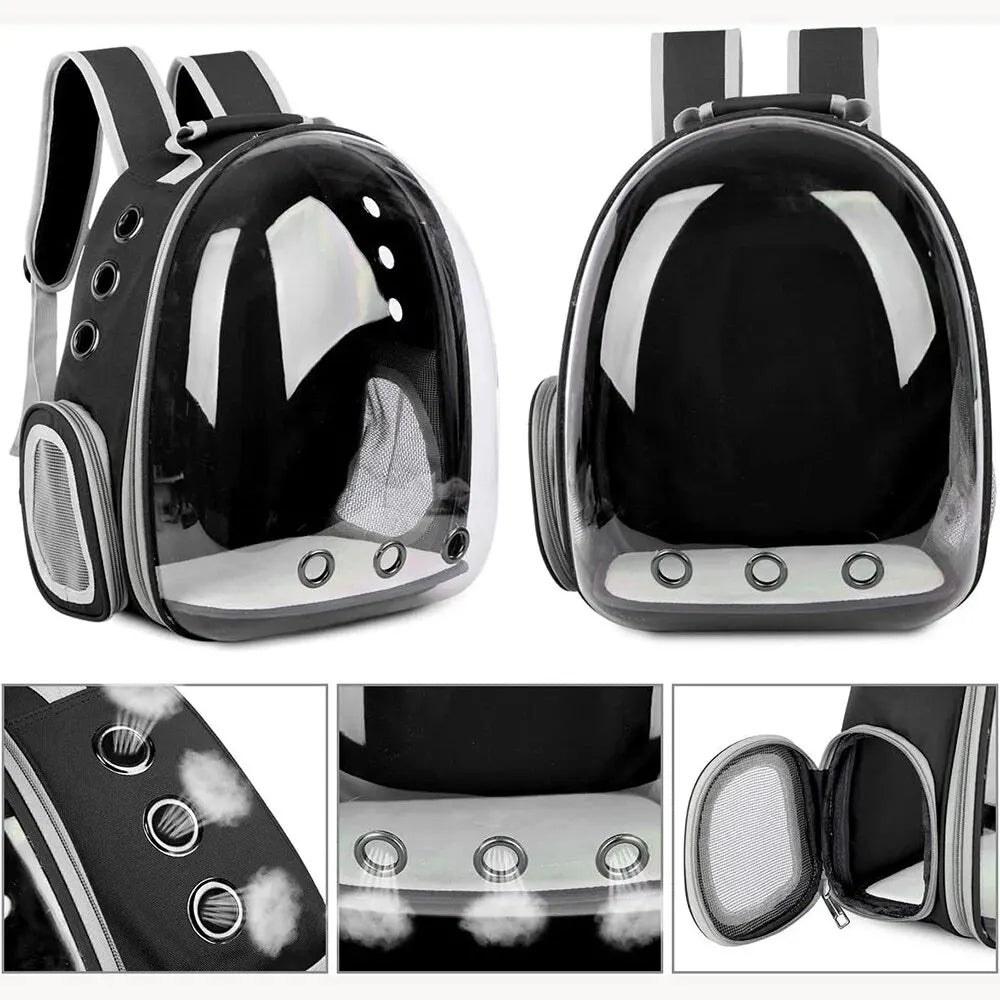 TravelPaw pet bubble backpack for cats. Breathable transparent carrier for comfortable small pet travel.