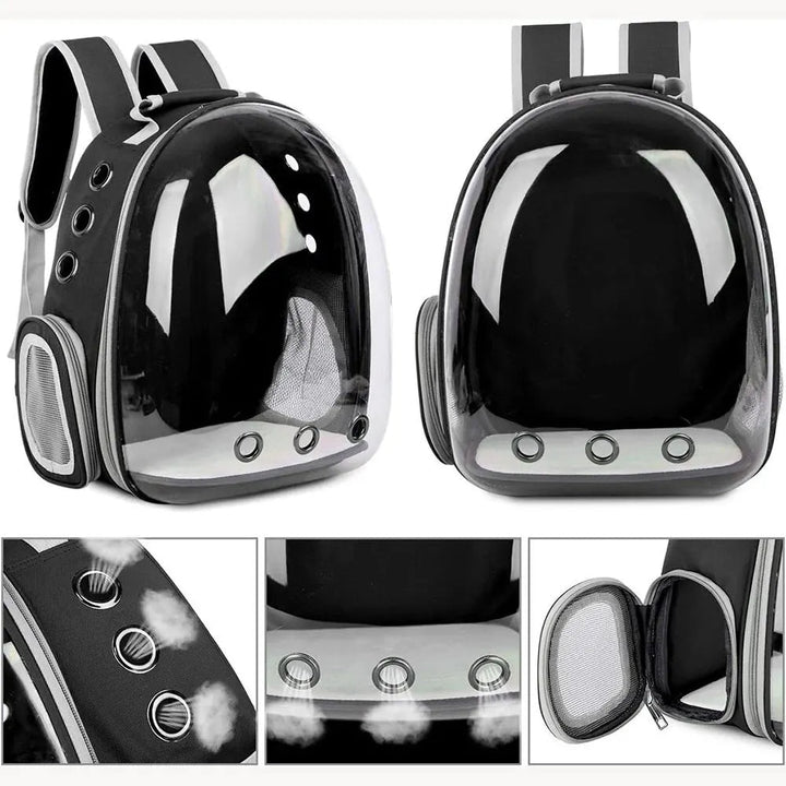 TravelPaw pet bubble backpack for cats. Breathable transparent carrier for comfortable small pet travel.