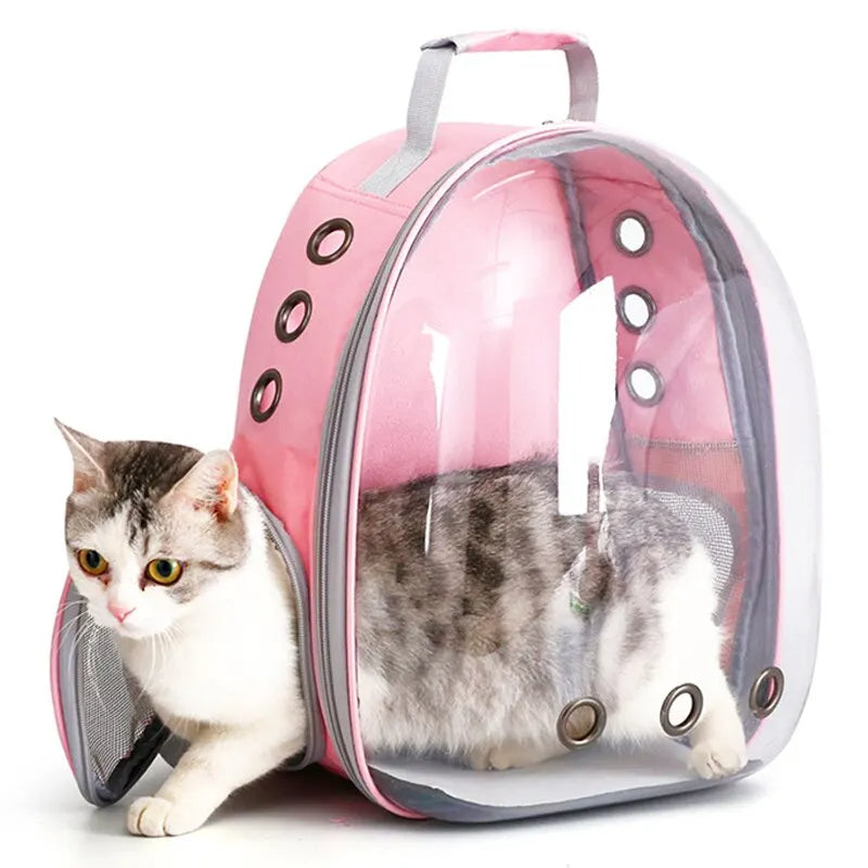 Breathable transparent pet travel bag. Comfort for cats & small dogs in a stylish bubble backpack.