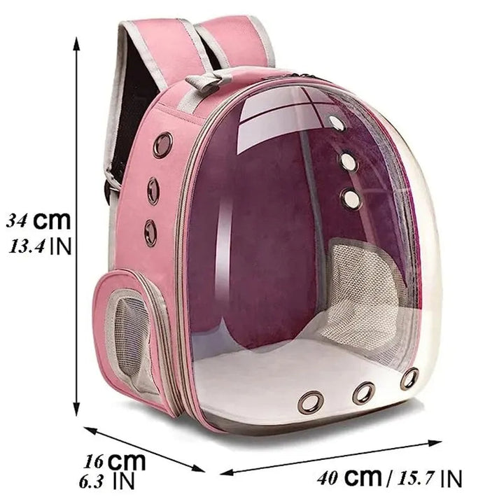 Ergonomic pet bubble backpack for cats & small dogs. Panoramic view for enjoyable, safe travel.