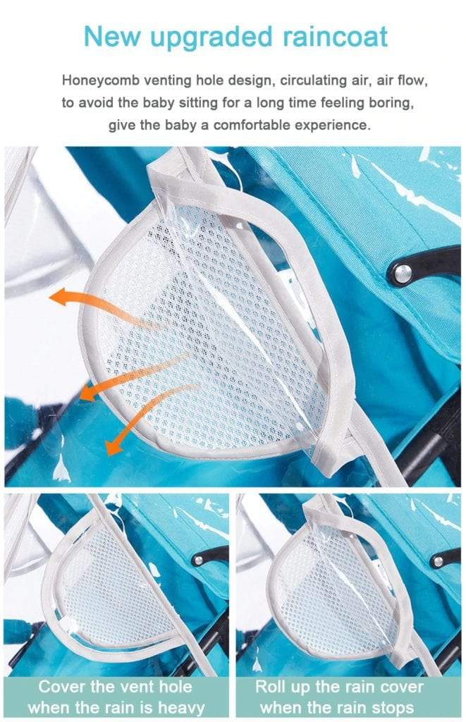 Practical baby gear: transparent universal stroller rain cover, ideal for all weather conditions.