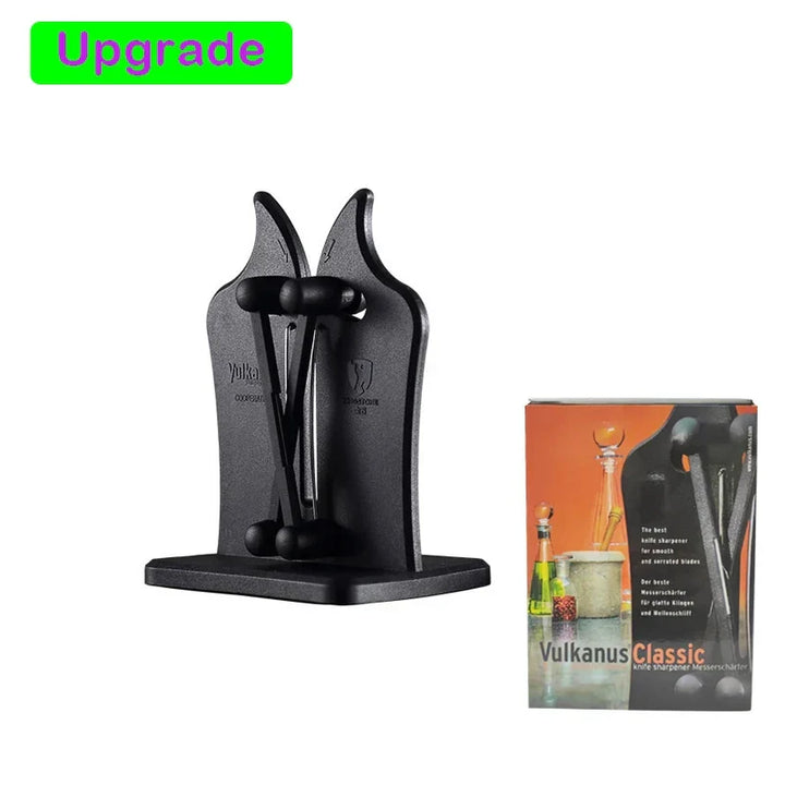 Triple-action kitchen knife sharpener for precise, professional blade sharpening. A durable stainless steel kitchen tool.