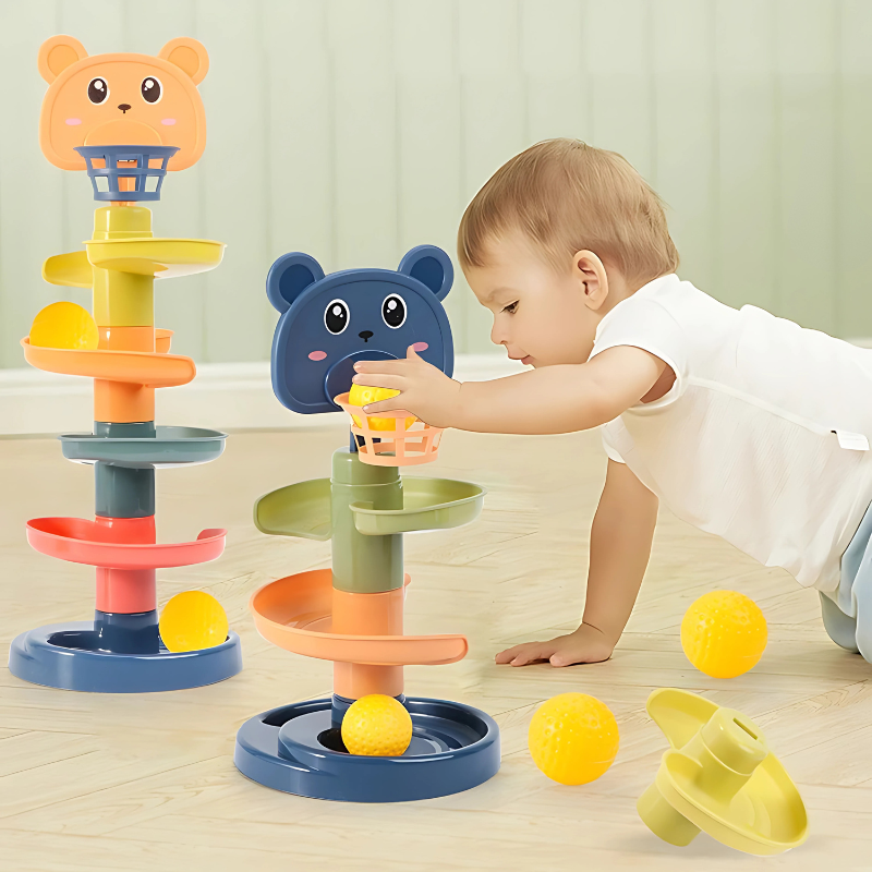 TumbleBear Ball Drop Toy with colorful balls for sensory play & toddler development