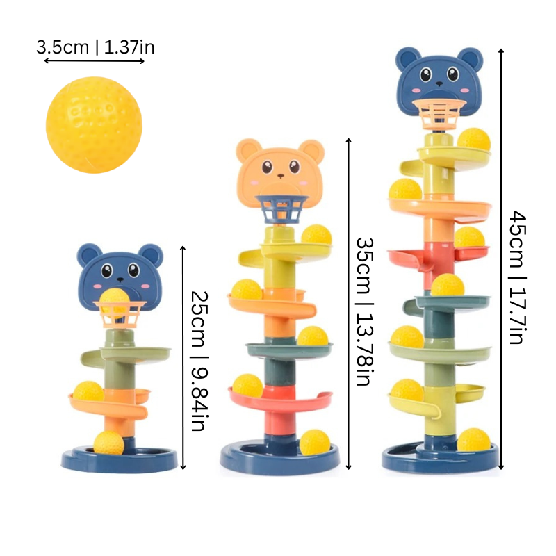 Kids' portable TumbleBear Ball Drop Toy, a Montessori educational gift for toddlers