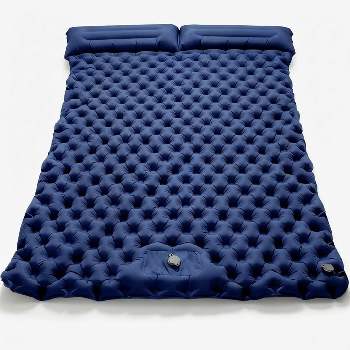 Inflatable double air mattress for camping & outdoor recreation; provides comfortable sleep on any adventure.