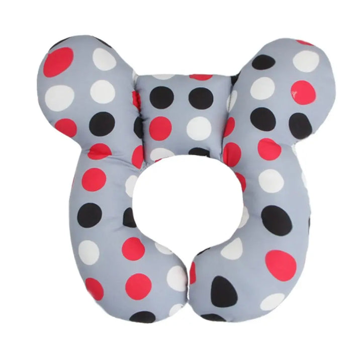 Two U-shaped baby head & neck support pillows, one blue and one pink, for car seats and strollers, newborn essentials