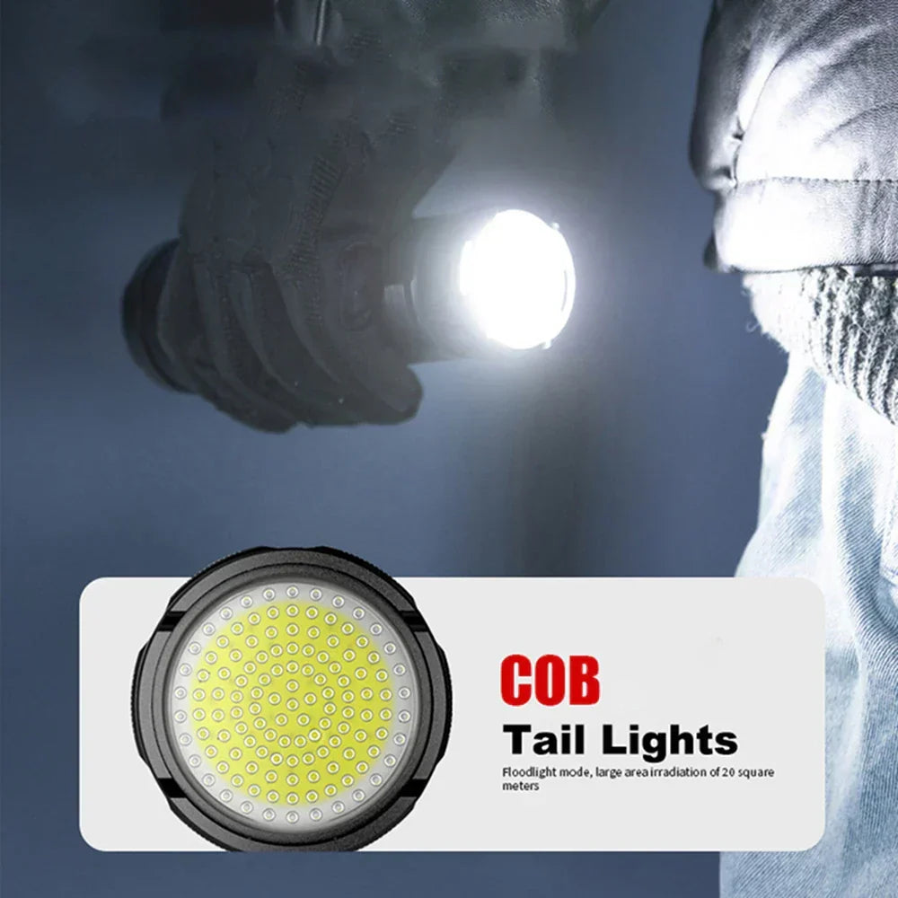 Durable waterproof 10000 lumen LED torch showing its rugged design for extreme outdoor use.