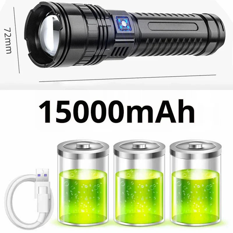 Emergency-ready 10000 lumen LED torch with powerful light, essential for power outages & dark situations.