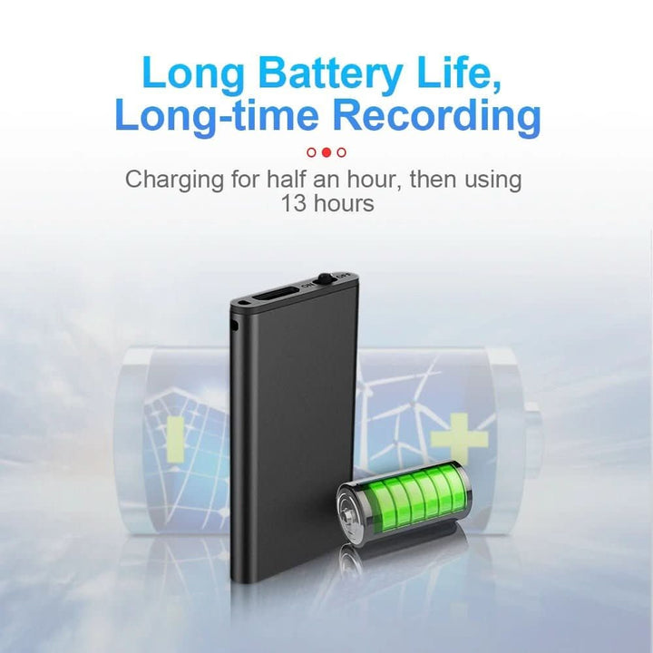 Voice activated portable audio recorder, ideal for hands-free recording in meetings & classes.