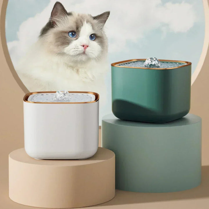 Quiet cat & dog water fountain, USB-powered for peaceful, automatic fresh pet hydration.