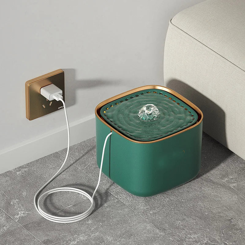 Automatic dog water fountain with quiet operation and filtered water for optimal hydration.