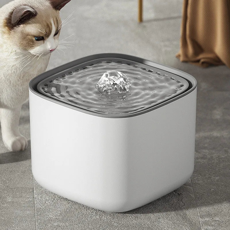 BPA-free, ultra-quiet pet fountain with continuous fresh, filtered water, USB powered for convenience.