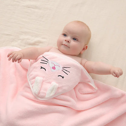 Coral fleece baby bath towel, extra soft and absorbent, essential for newborn bath time.