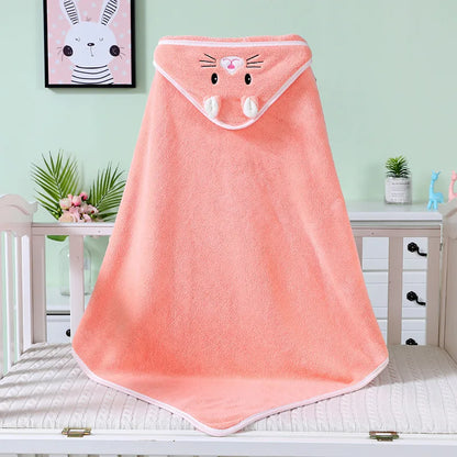 Cute hooded baby towel, coral fleece, perfect for drying and keeping baby warm.