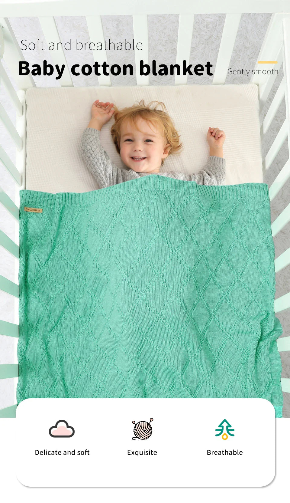 Infant feet peeking from a cozy cotton swaddle, illustrating warmth & comfort