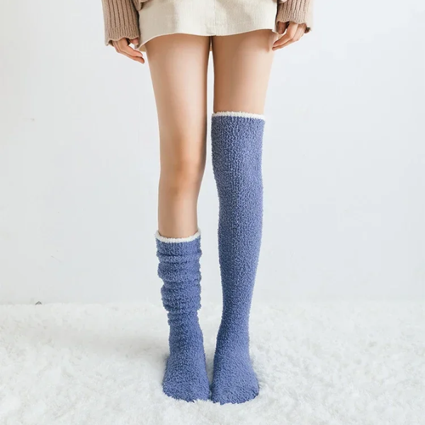 Premium women's fuzzy knee high socks, super soft for cozy warmth. Ideal comfort socks for winter & loungewear.