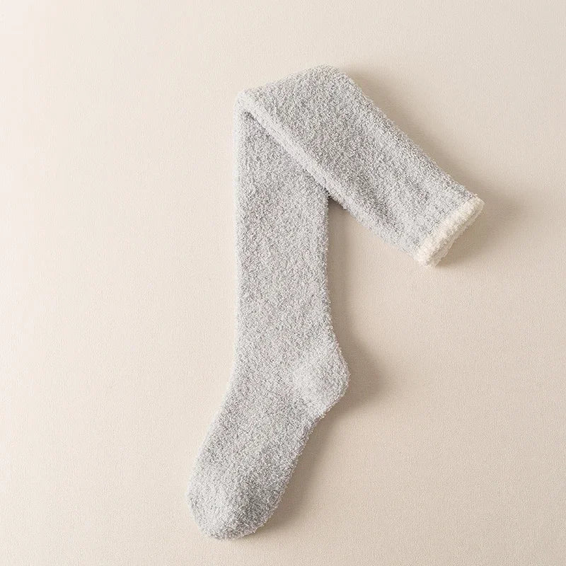 Plush, fuzzy knee high socks for women, designed for ultimate softness, warmth, and cozy comfort. Loungewear essential.