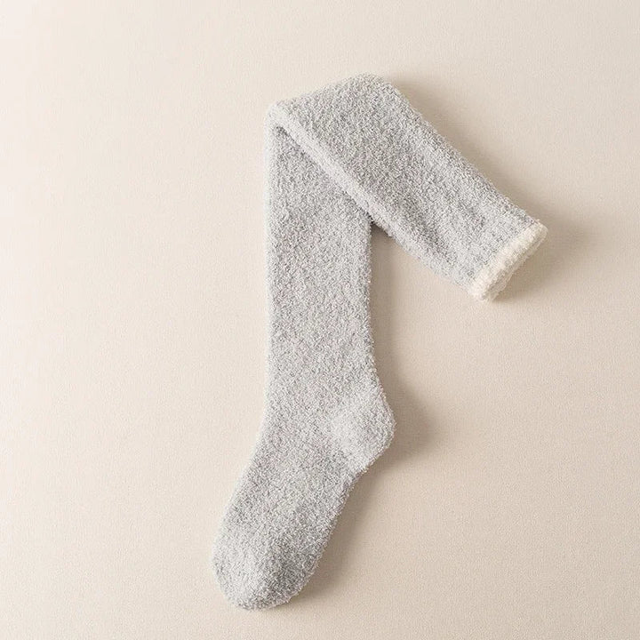 Plush, fuzzy knee high socks for women, designed for ultimate softness, warmth, and cozy comfort. Loungewear essential.