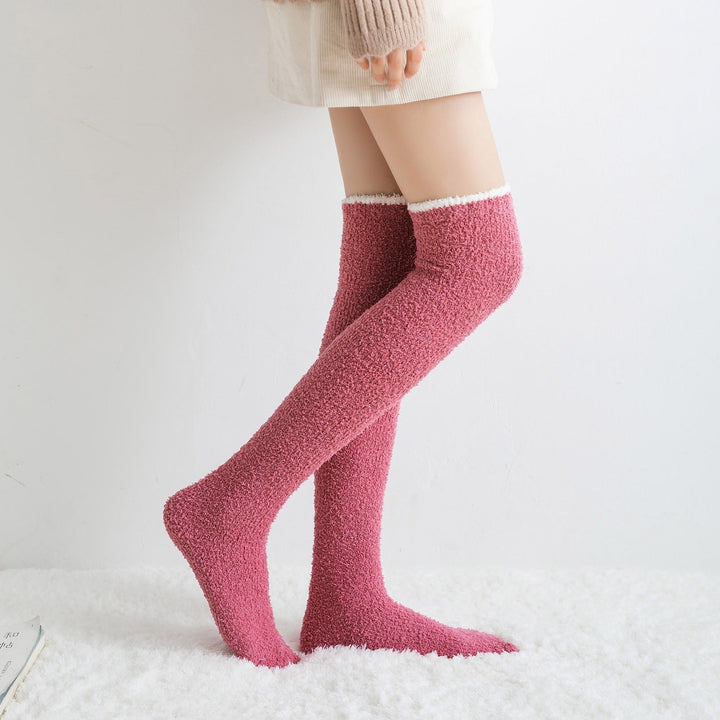 Keep warm with these ultra-soft fuzzy knee high socks for women. Cozy comfort for fall & winter loungewear.