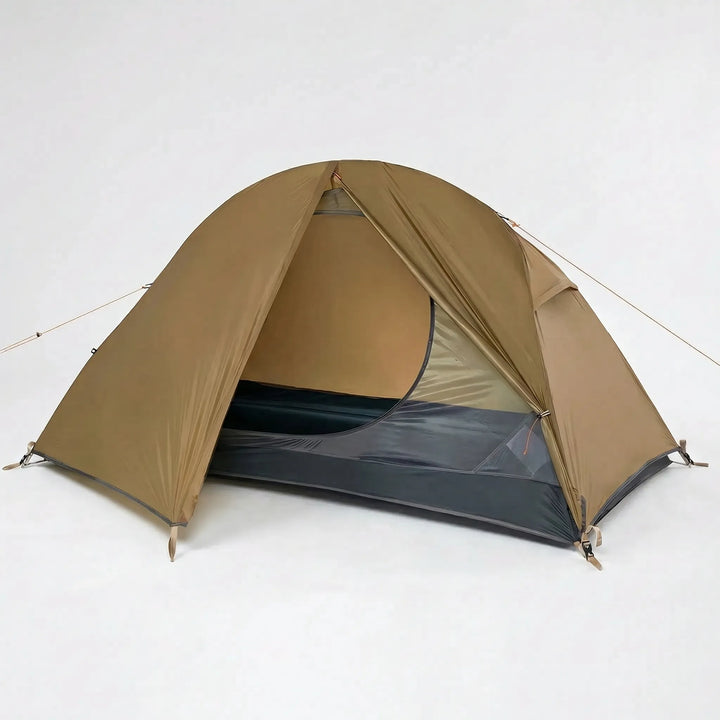 Portable ultralight 1-person backpacking tent in its compact stuff sack, ready for a hiking adventure.
