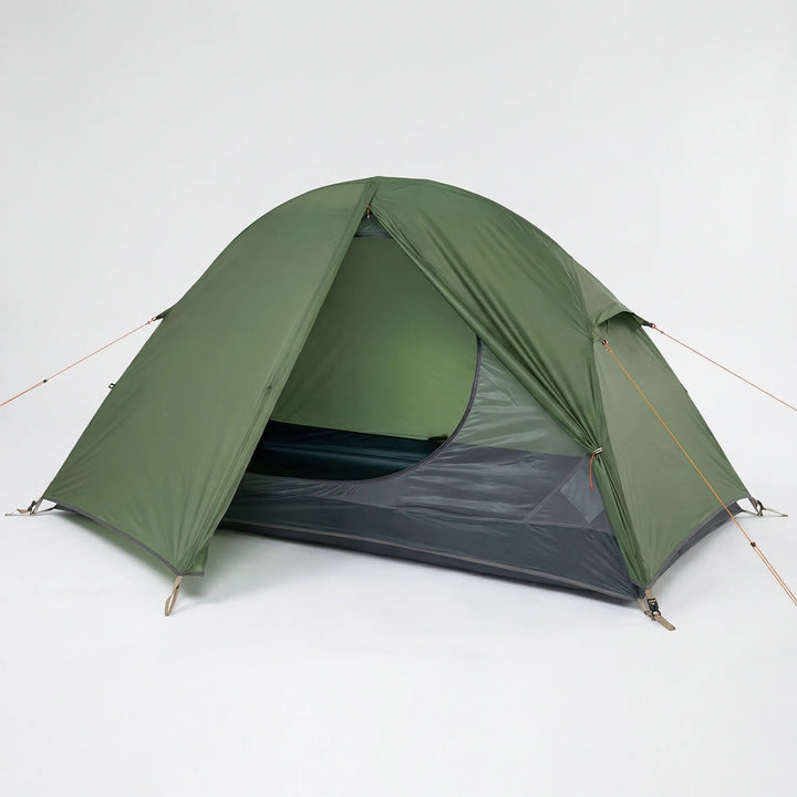 Interior shot of an ultralight 1-person dome tent, showing room for a backpacker & gear for comfortable sleep.