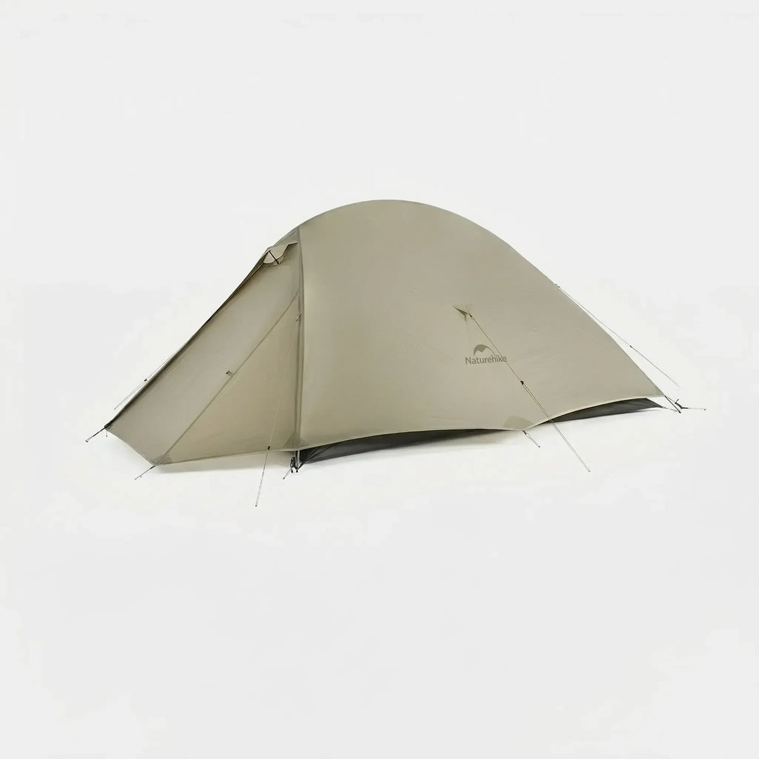 Compact ultralight 2-person dome tent nestled in nature, 3-season, great for backpacking and camping.