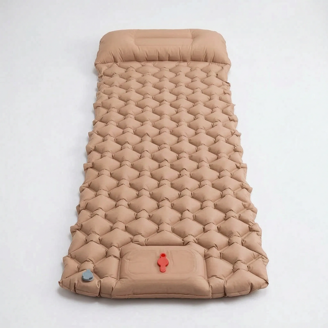 Camping & hiking ultralight sleeping pad. Portable design with a built-in pillow for ultimate outdoor comfort.