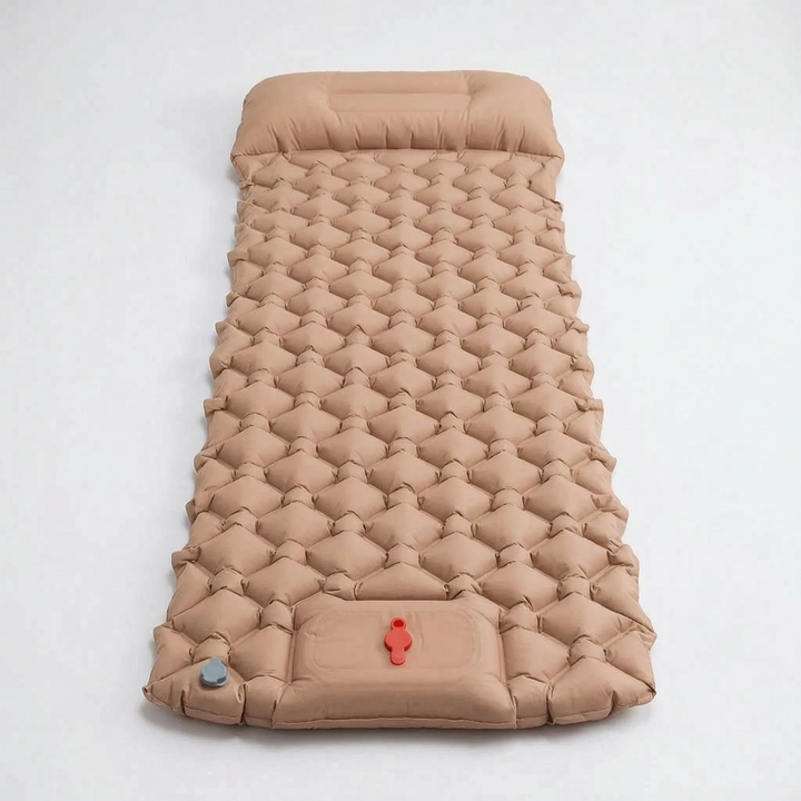 Camping & hiking ultralight sleeping pad. Portable design with a built-in pillow for ultimate outdoor comfort.