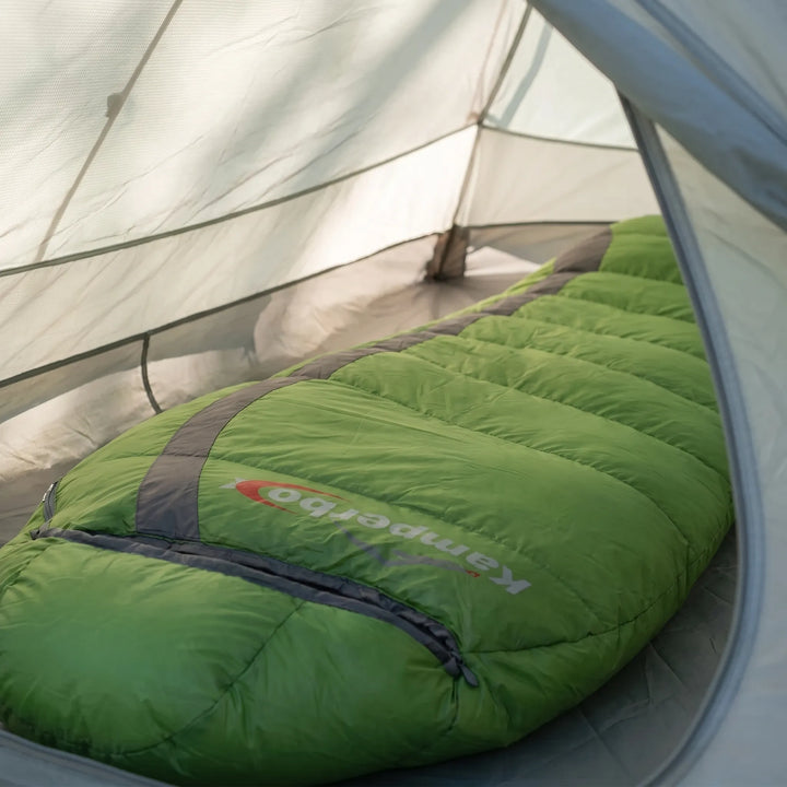 Ultralight down mummy sleeping bag for cold weather camping, backpacking & hiking.