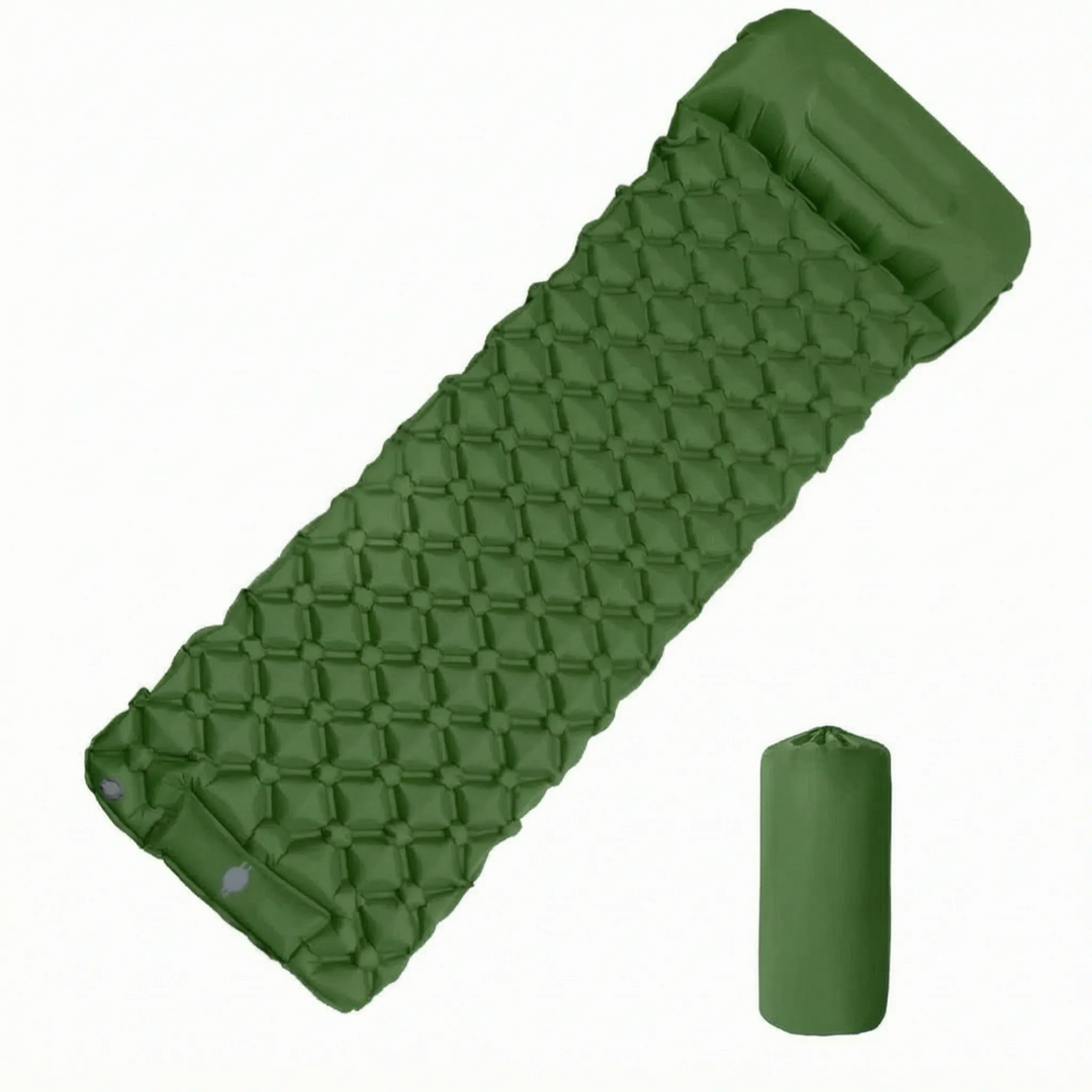 Durable inflatable camping sleeping pad, ultralight design for backpacking and all outdoor recreation.