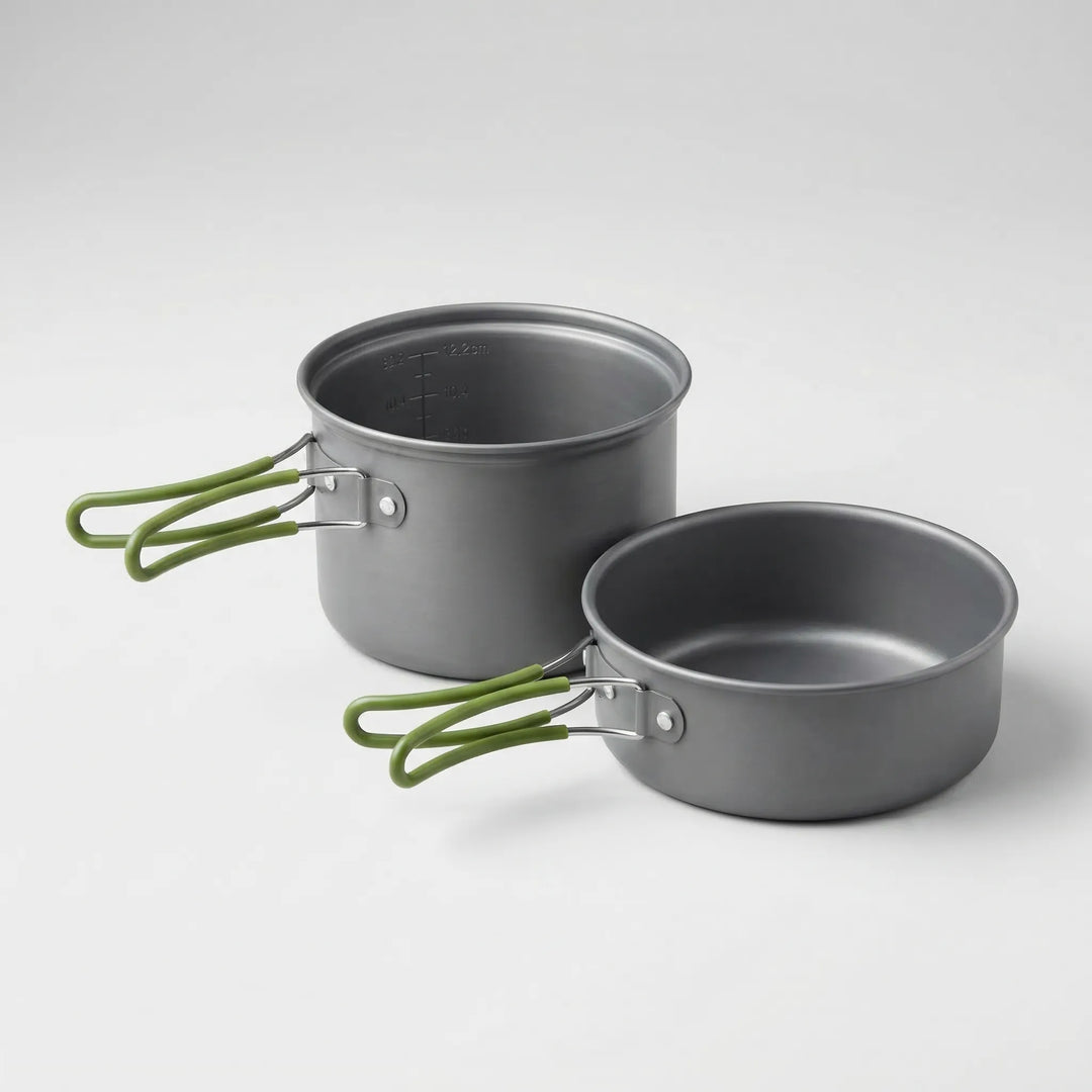 Durable ultralight backpacking pot and portable kitchen set. Essential camping cookware for outdoor cooking adventures.