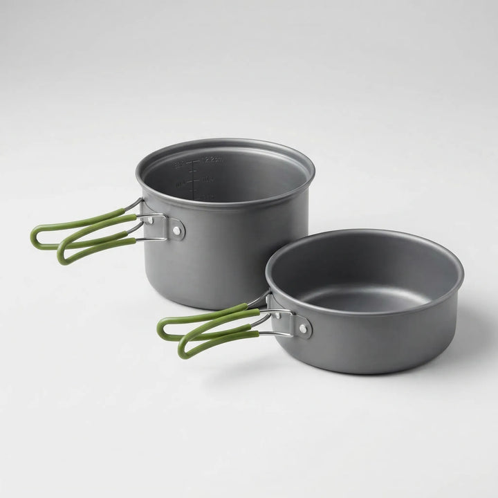Durable ultralight backpacking pot and portable kitchen set. Essential camping cookware for outdoor cooking adventures.