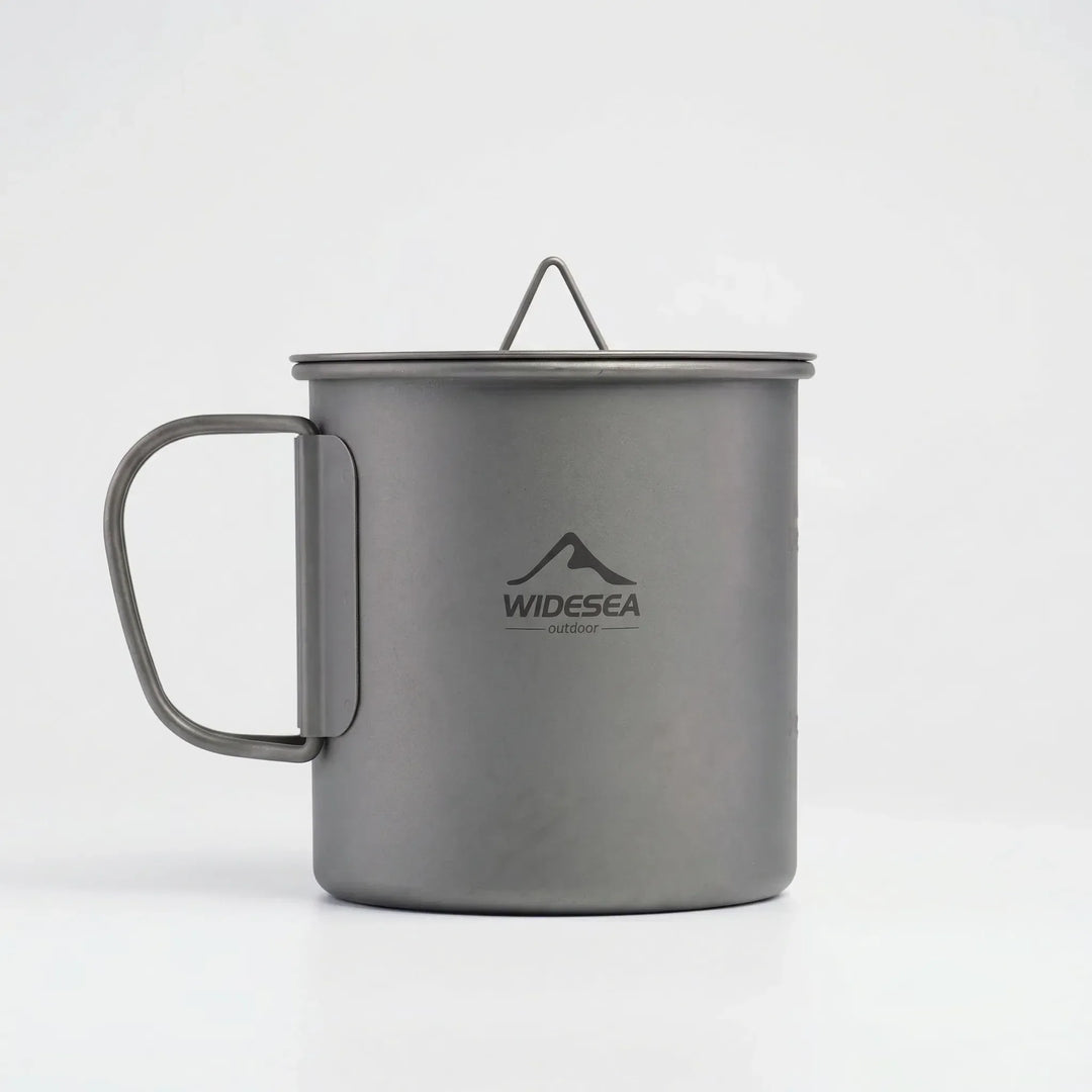Sleek ultralight camping and hiking mug with a compact foldable handle, great for portable drinkware.
