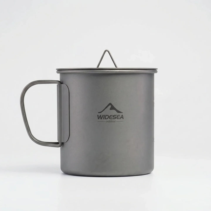 Sleek ultralight camping and hiking mug with a compact foldable handle, great for portable drinkware.