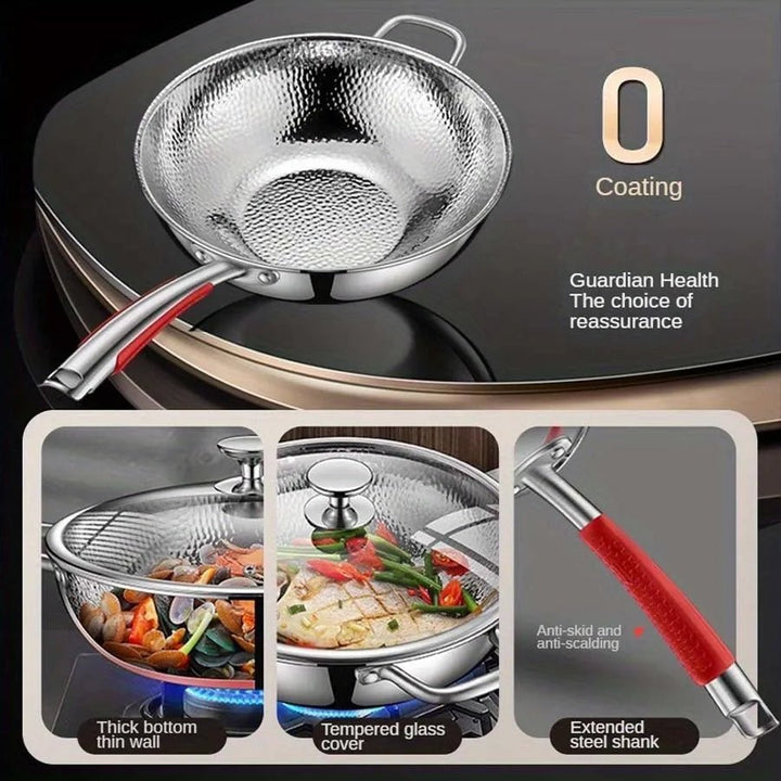 Premium uncoated titanium wok, induction cookware with round bottom. Essential for healthy, efficient stir-frying.