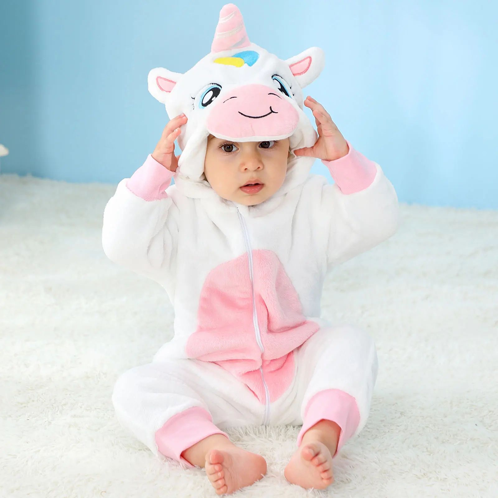 Zebra kids animal onesie sleepsuit, soft flannel jumpsuit for baby fun