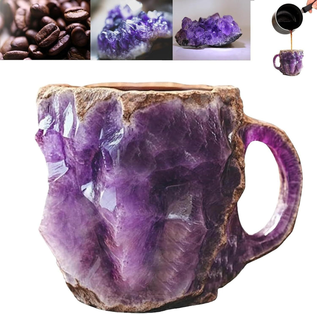 Elegant crystal drinkware, a unique artisan coffee mug with embedded gemstones for spiritual gifting.