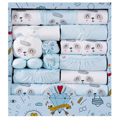 Unisex 0-3 months baby gift set: cotton bodysuits, pants, hats with playful pattern prints