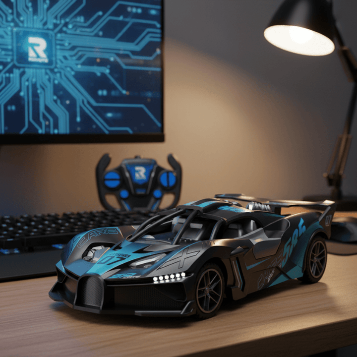 Unisex 1:18 scale RC drift car for kids. Durable remote control electric racing toy.