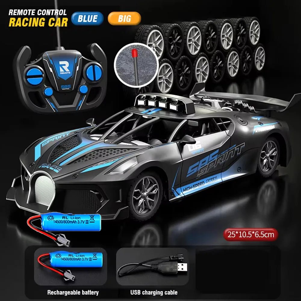 Unisex RC drift car with remote control. Durable 1:18 scale electric racing toy for kids' hobby.