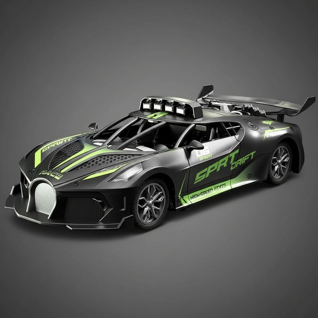 Unisex 1:18 scale RC drift car for indoor/outdoor play. Durable remote control electric toy for kids.