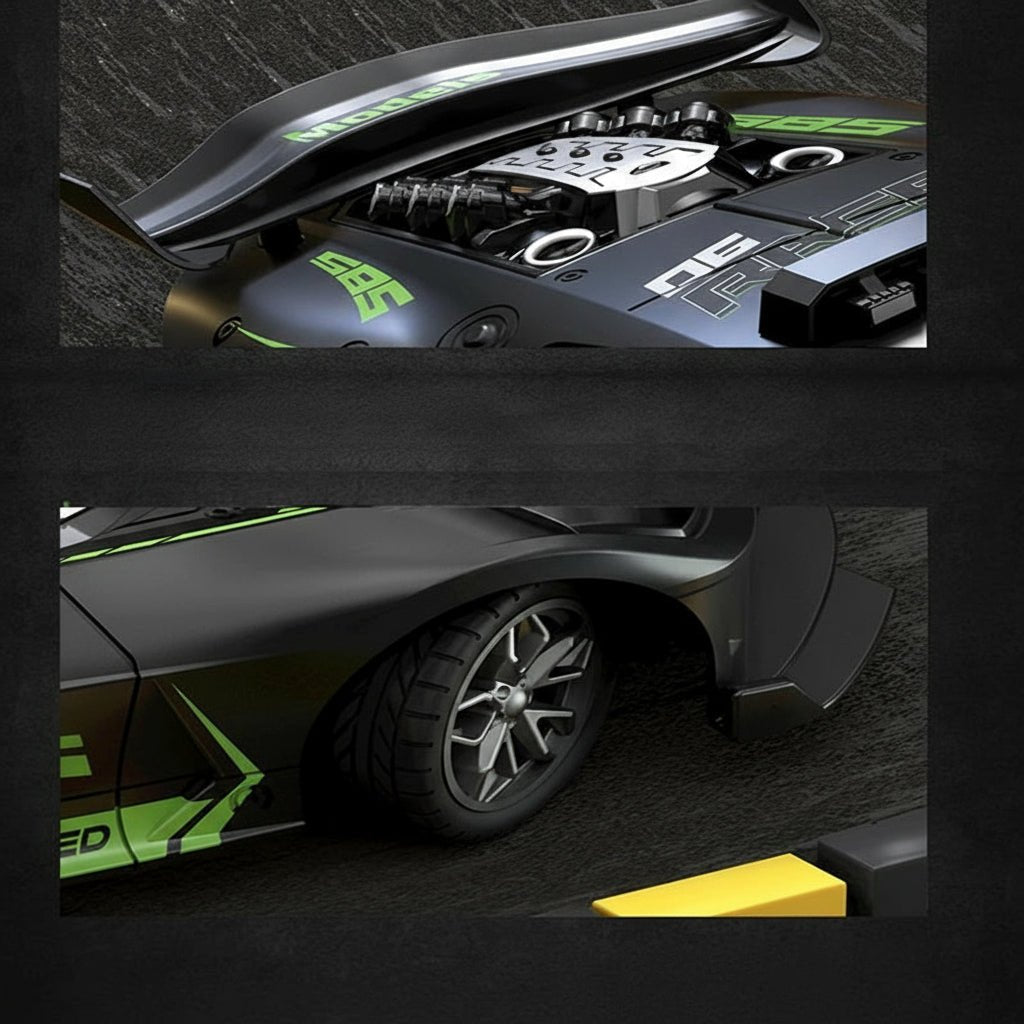 Boxed unisex 1:18 scale RC drift car for kids. Durable remote control toy car, ready for racing fun.