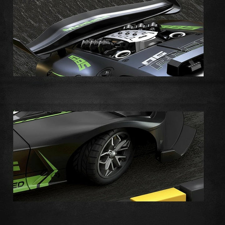 Boxed unisex 1:18 scale RC drift car for kids. Durable remote control toy car, ready for racing fun.