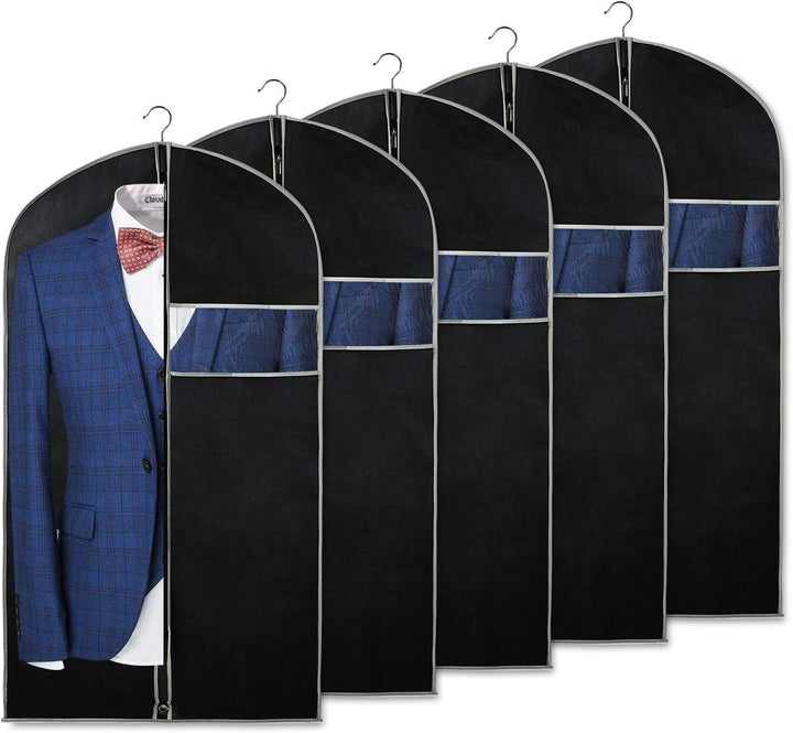 Unisex 10-pack garment bags with zipper closure and clear window for clothing storage & closet organization.